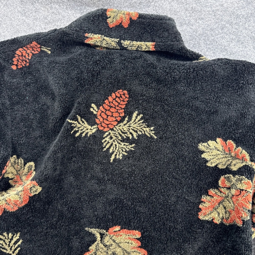 Black Mountain Fleece Jacket 90s XL Black Pinecone Oak Leaf Full Zip Mock Neck - Picture 13 of 16